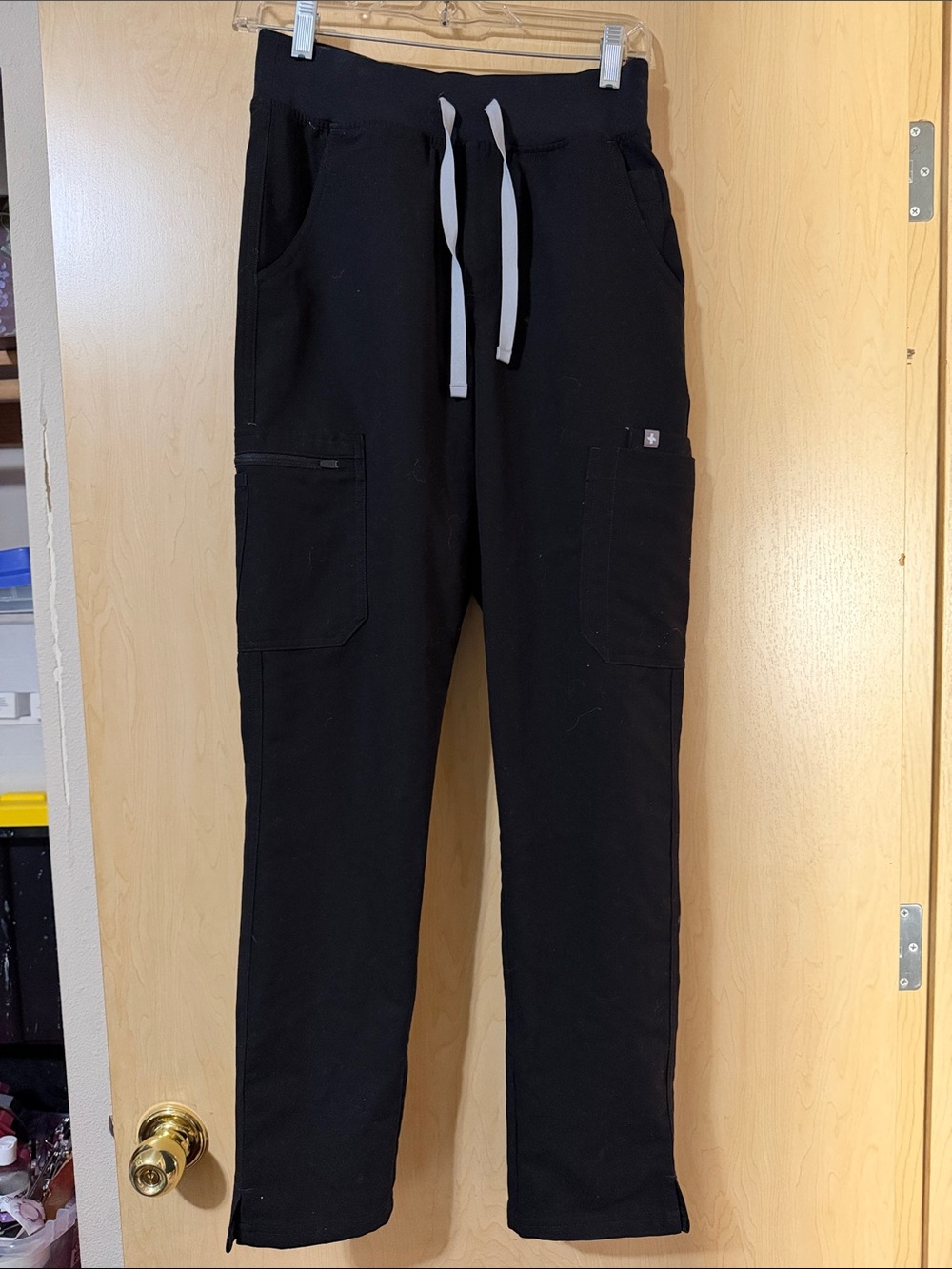 Figs Women's Black Jogger Scrub Pants with Gray Drawstring